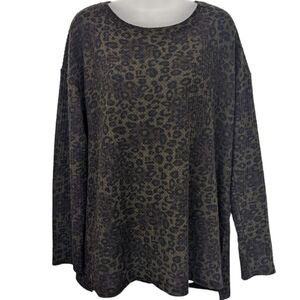 Sanctuary Waffle Knit Leopard Print Top Sz M